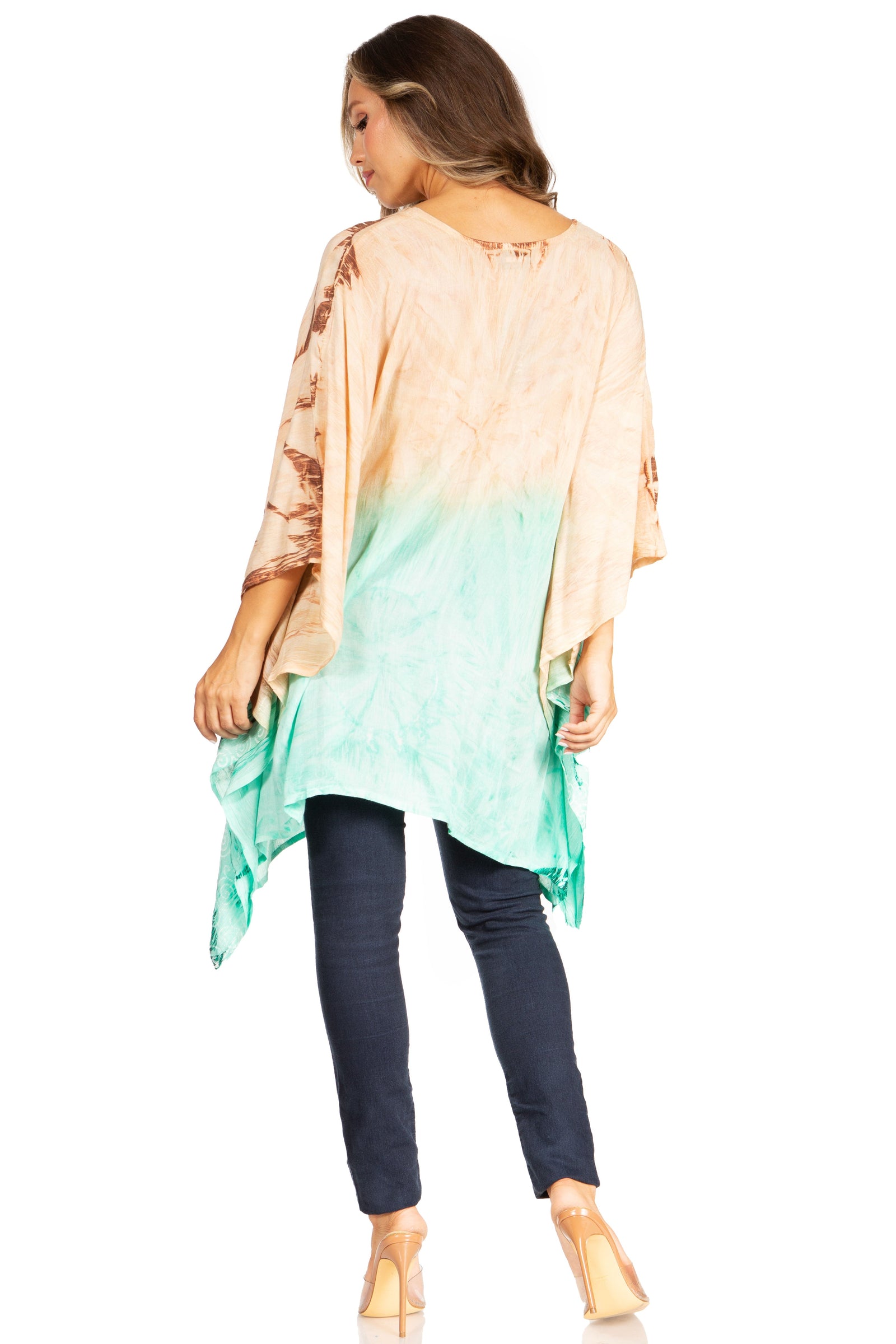 Blusa tipo túnica Sakkas Adalwin Third Tie Dye Desert Sun Circle Ponch con bordado