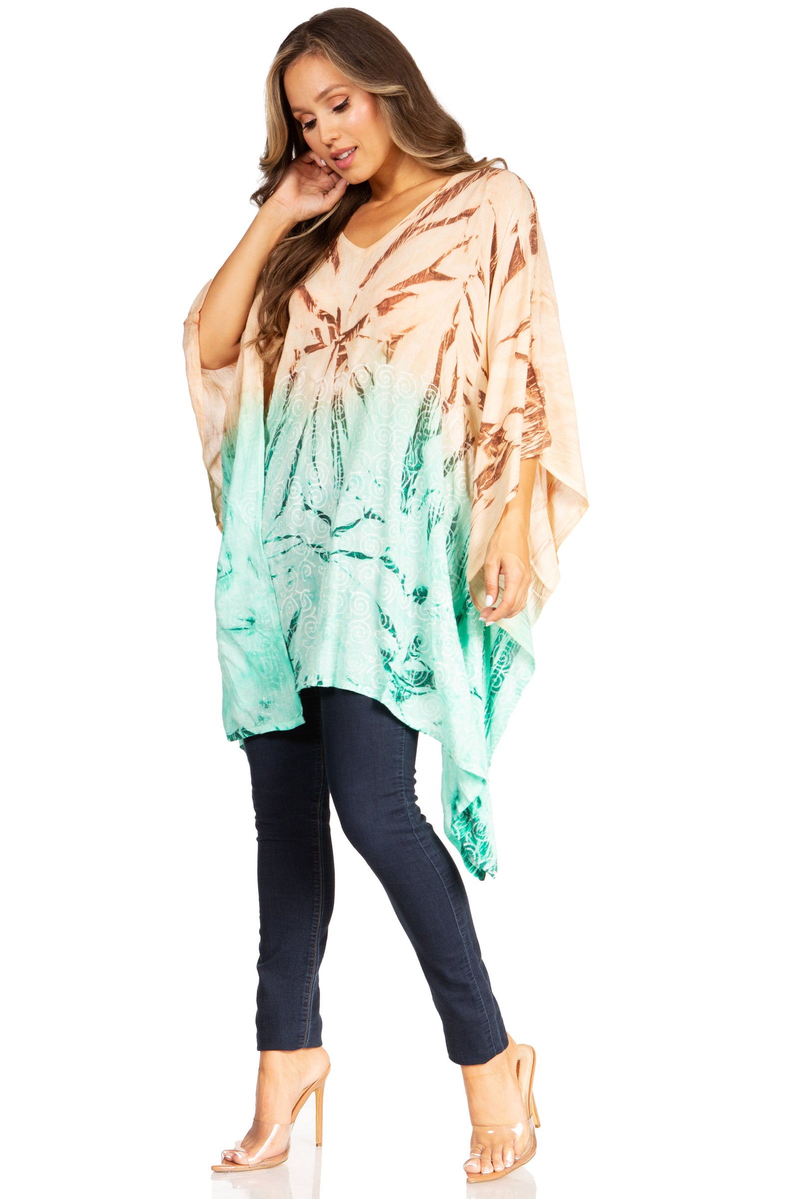Blusa tipo túnica Sakkas Adalwin Third Tie Dye Desert Sun Circle Ponch con bordado