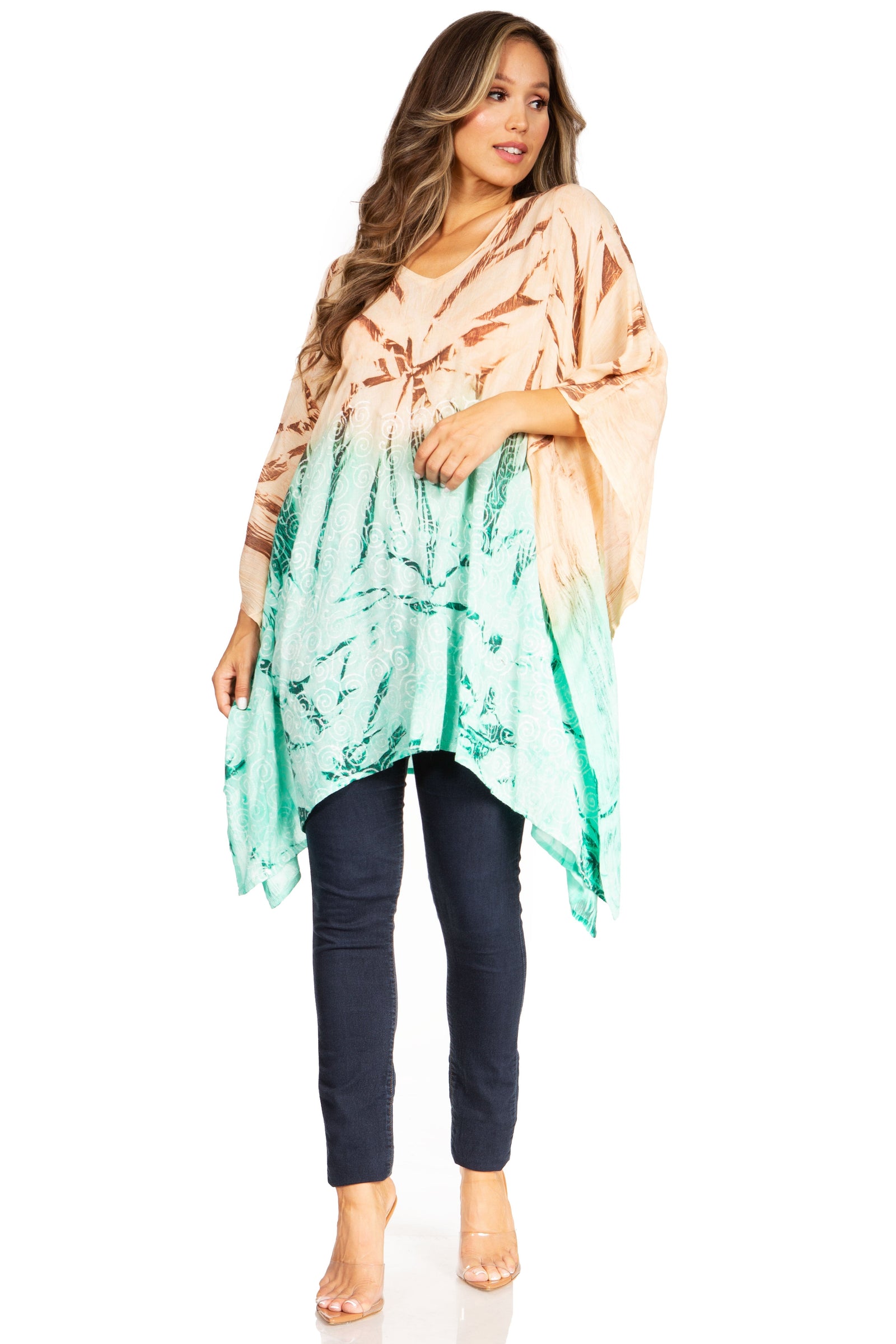 Blusa tipo túnica Sakkas Adalwin Third Tie Dye Desert Sun Circle Ponch con bordado