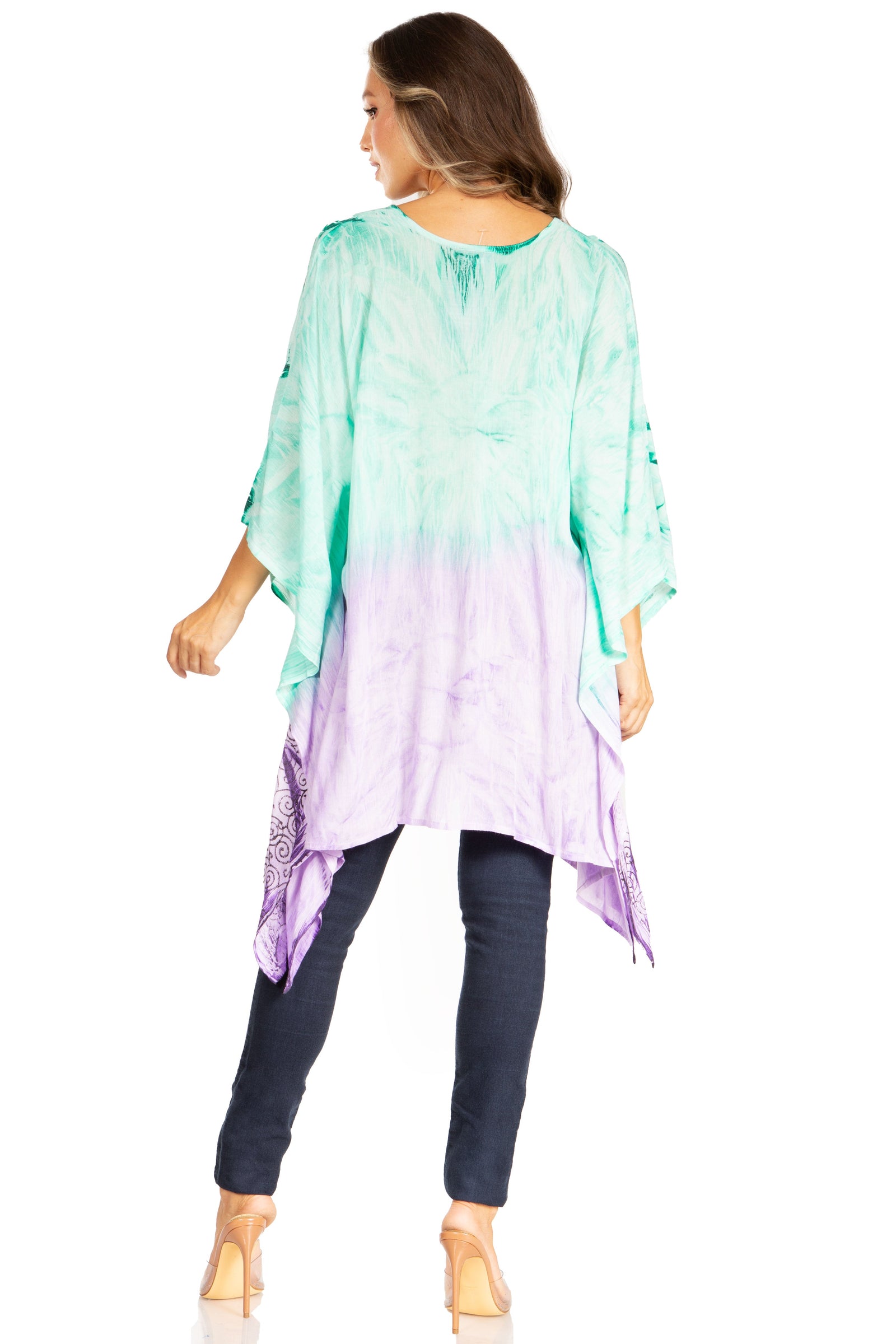Blusa tipo túnica Sakkas Adalwin Third Tie Dye Desert Sun Circle Ponch con bordado