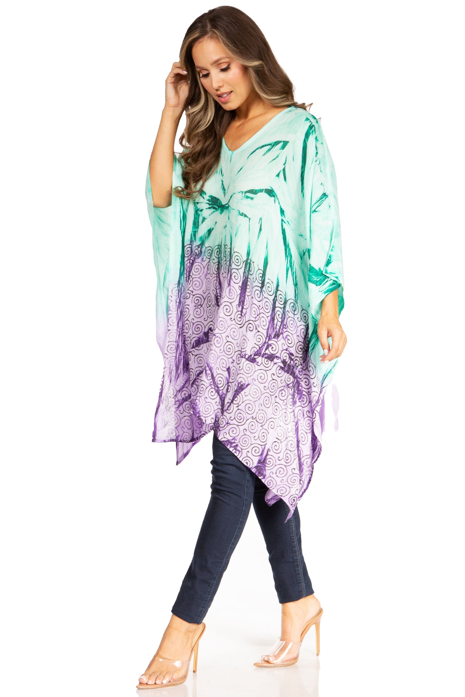 Blusa tipo túnica Sakkas Adalwin Third Tie Dye Desert Sun Circle Ponch con bordado