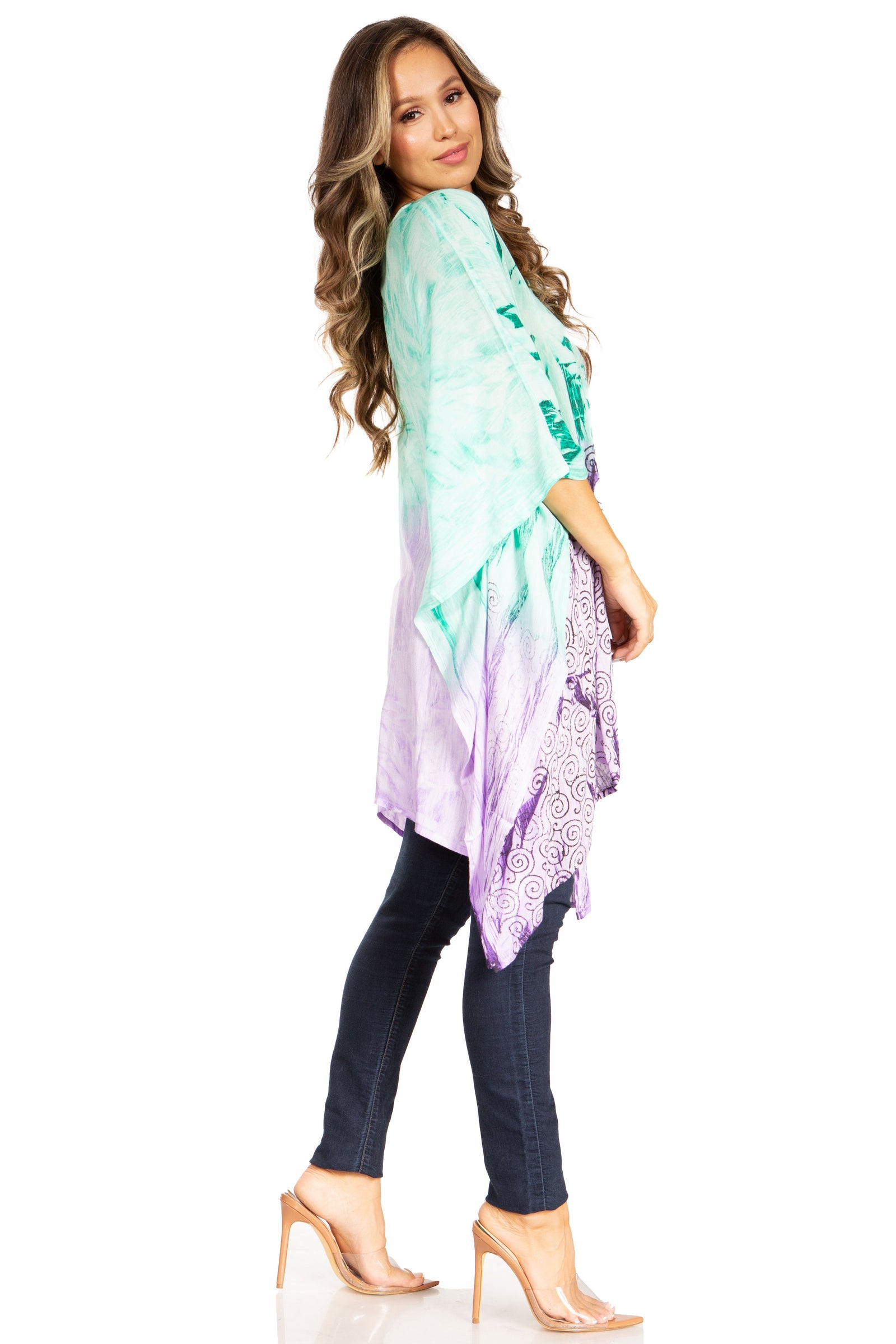 Blusa tipo túnica Sakkas Adalwin Third Tie Dye Desert Sun Circle Ponch con bordado