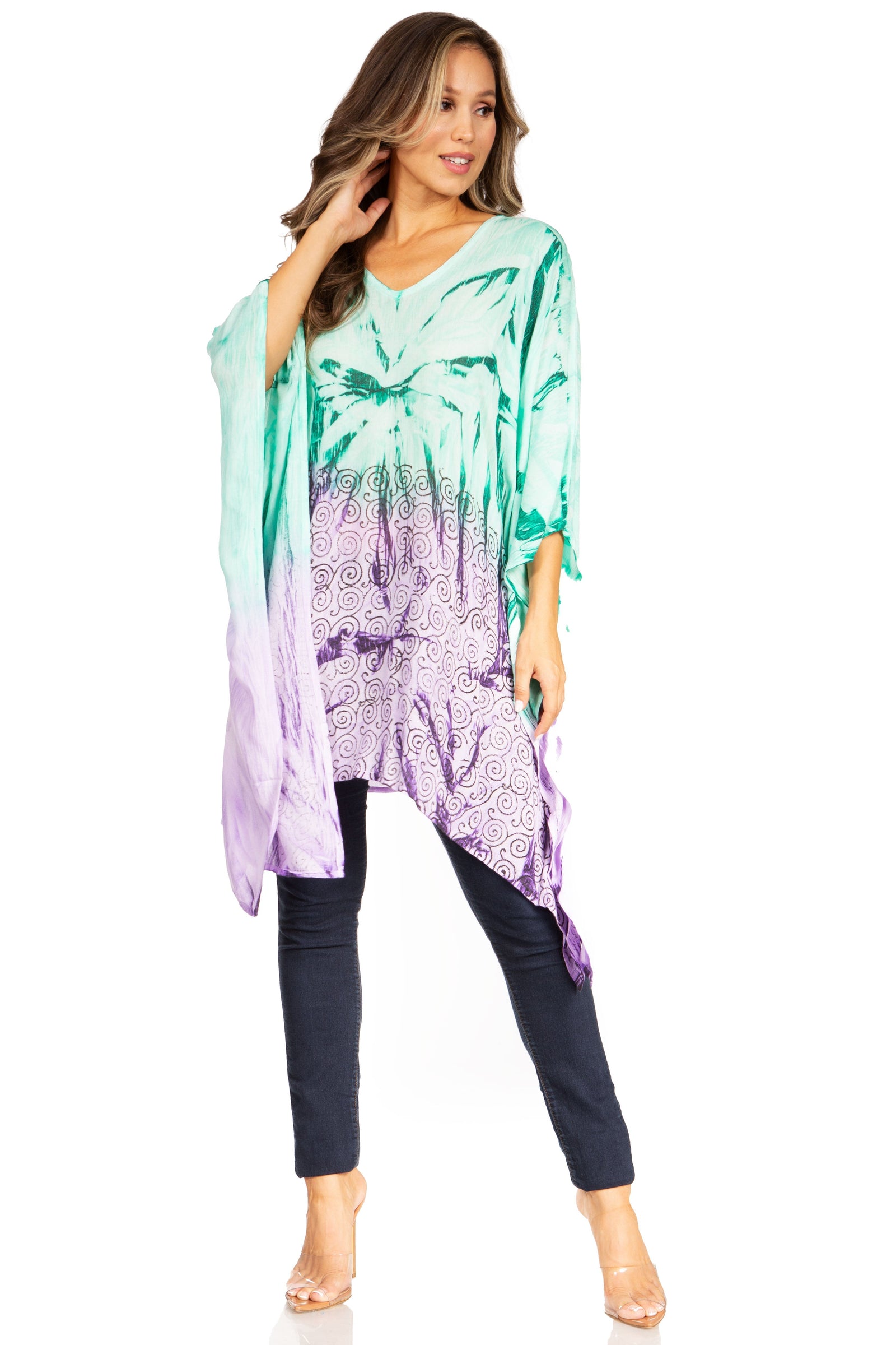Blusa tipo túnica Sakkas Adalwin Third Tie Dye Desert Sun Circle Ponch con bordado