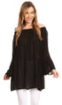 Sakkas Anna Casual Flowy Wide Neck 3/4 Sleeve Light Summer Boho Blouse Top