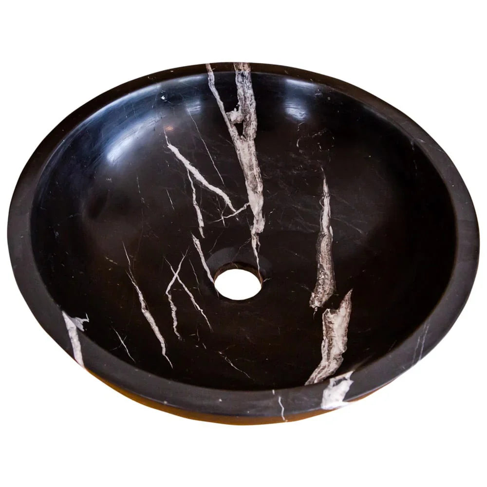 Lavabo de baño de mármol negro Toros de piedra natural sobre tocador (diámetro de 16