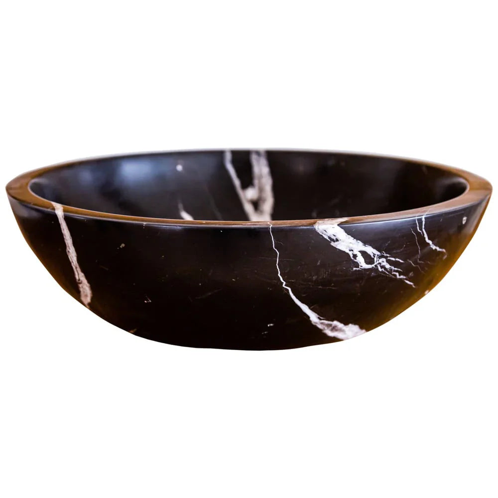 Lavabo de baño de mármol negro Toros de piedra natural sobre tocador (diámetro de 16" y alto de 6")