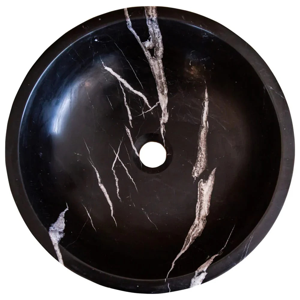 Lavabo de baño de mármol negro Toros de piedra natural sobre tocador (diámetro de 16" y alto de 6")