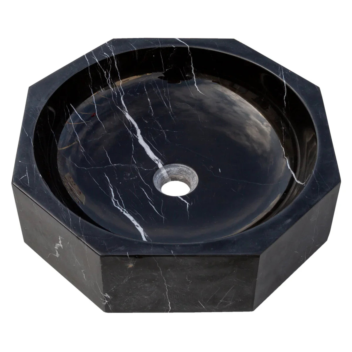 Lavabo de baño Toros de mármol negro octogonal sobre el tocador pulido (diámetro de 16" y altura de 5")