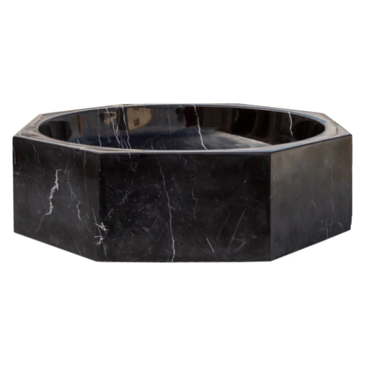 Lavabo de baño Toros de mármol negro octogonal sobre el tocador pulido (diámetro de 16" y altura de 5")