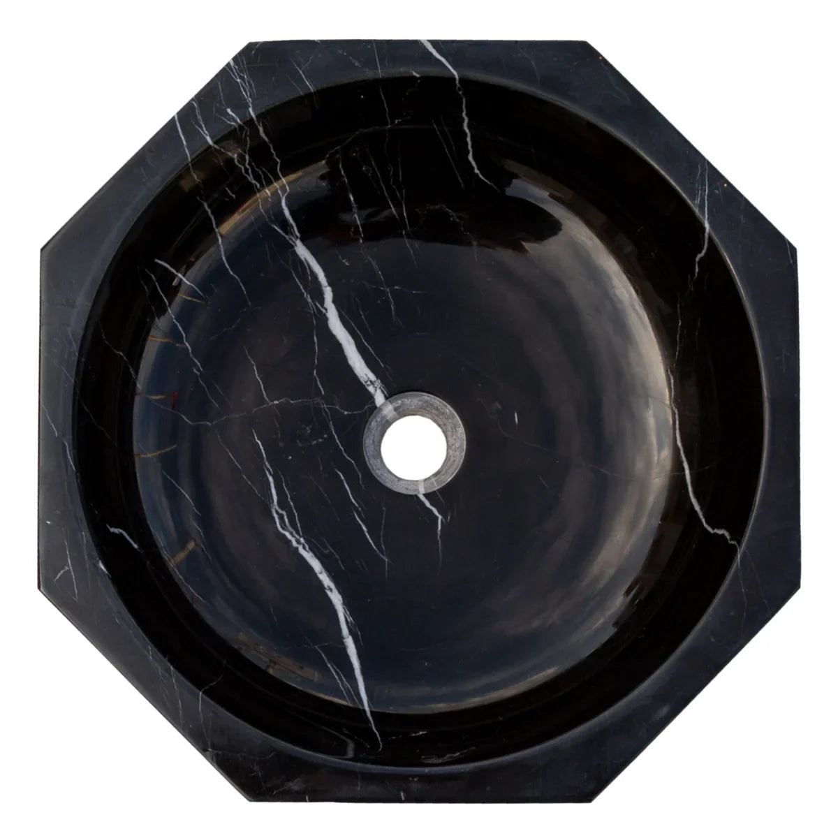 Lavabo de baño Toros de mármol negro octogonal sobre el tocador pulido (diámetro de 16" y altura de 5")