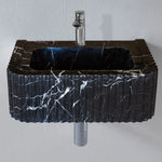 Lavabo de baño de pared rectangular de mármol negro Toros pulido (ancho) 12" (largo) 19" (alto) 7"