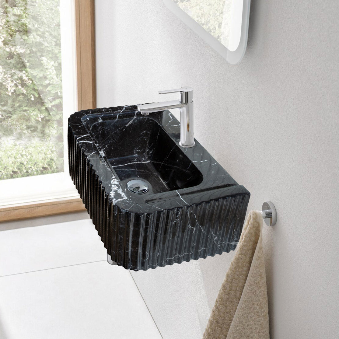 Lavabo de baño de pared rectangular de mármol negro Toros pulido (ancho) 12" (largo) 19" (alto) 7"