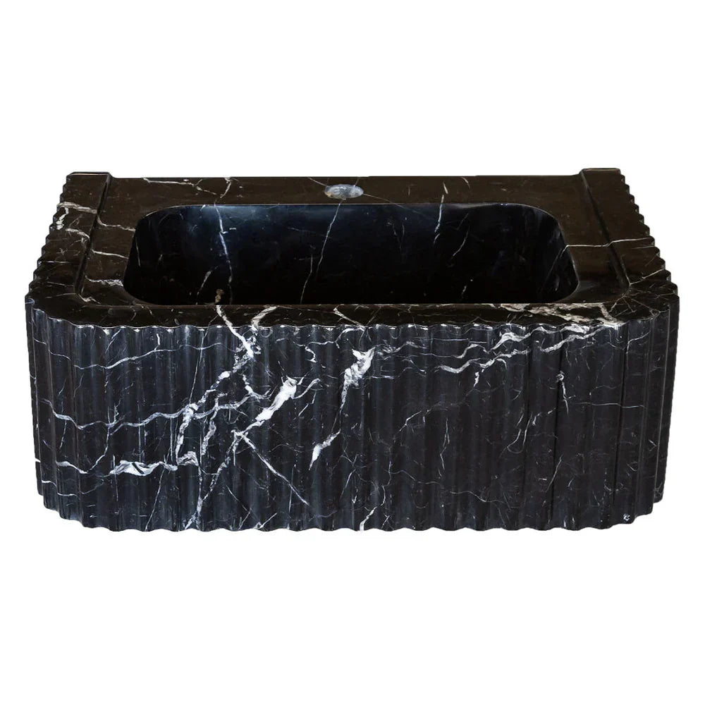 Lavabo de baño de pared rectangular de mármol negro Toros pulido (ancho) 12