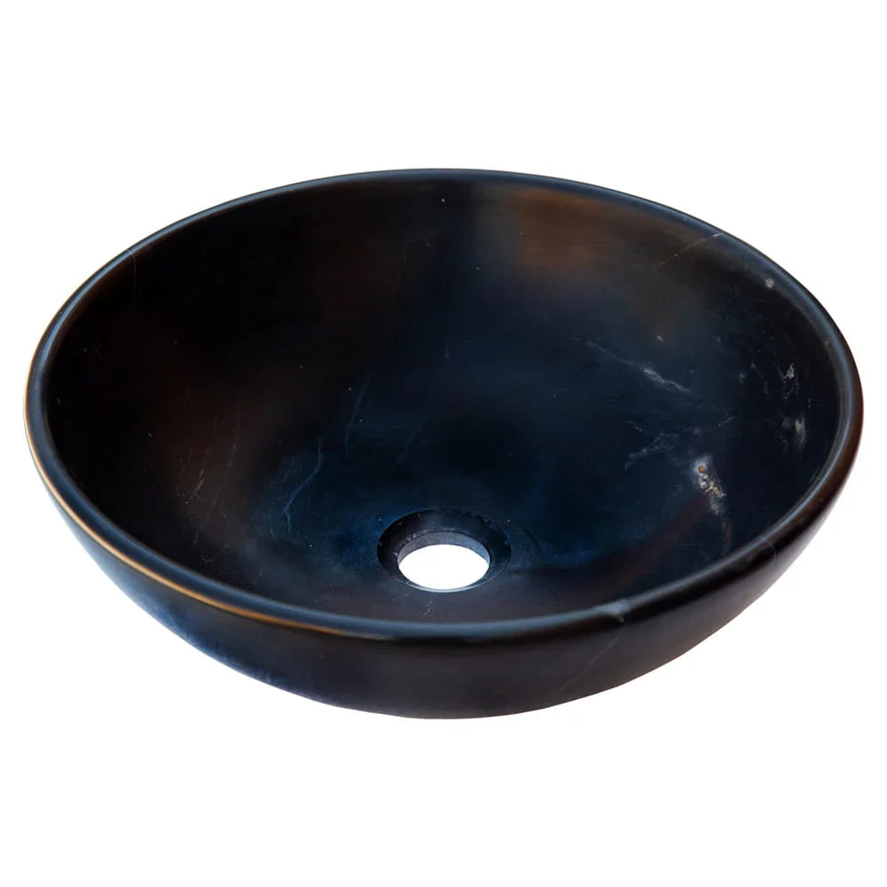 Toros Black Natural Stone Marble Above Vanity Bathroom Sink Semi-Polished (D)16