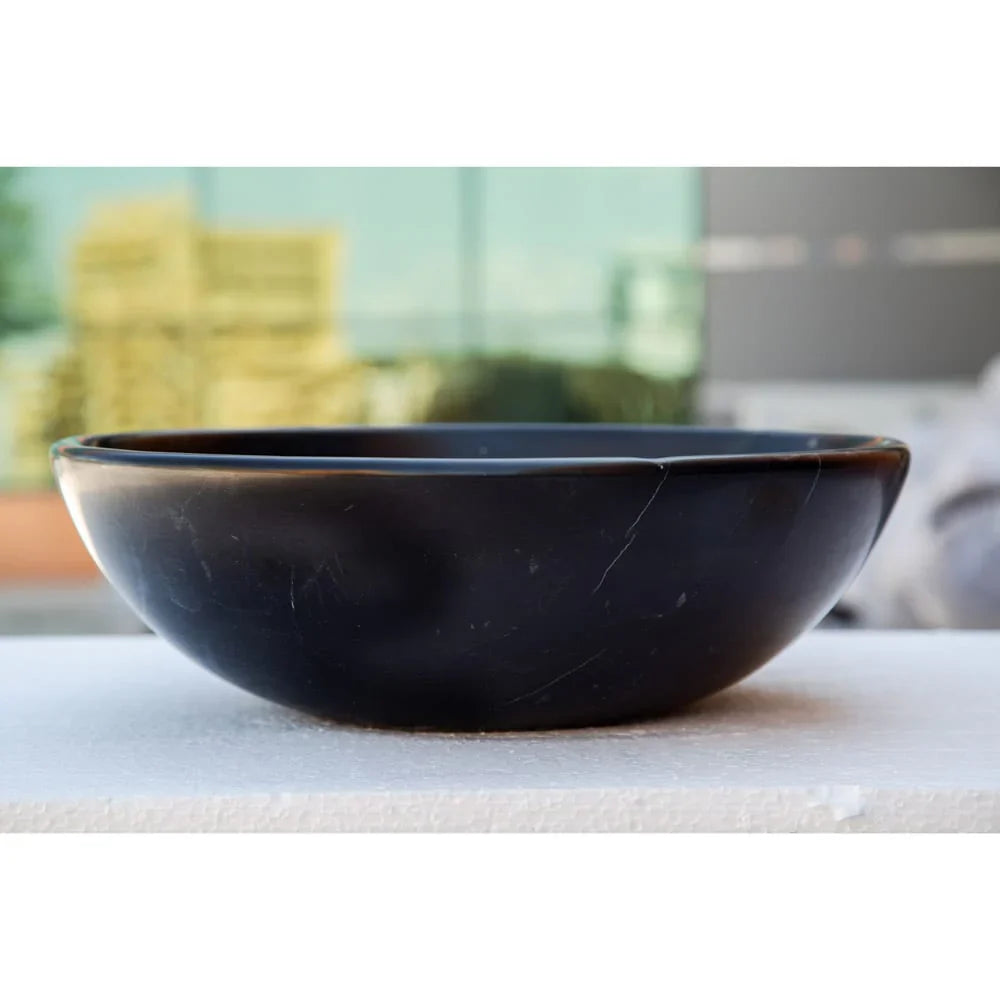 Toros Black Natural Stone Marble Above Vanity Bathroom Sink Semi-Polished (D)16