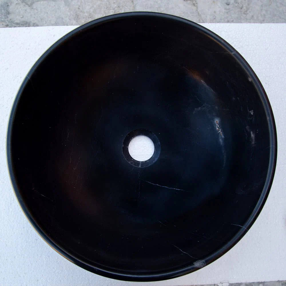 Toros Black Natural Stone Marble Above Vanity Bathroom Sink Semi-Polished (D)16