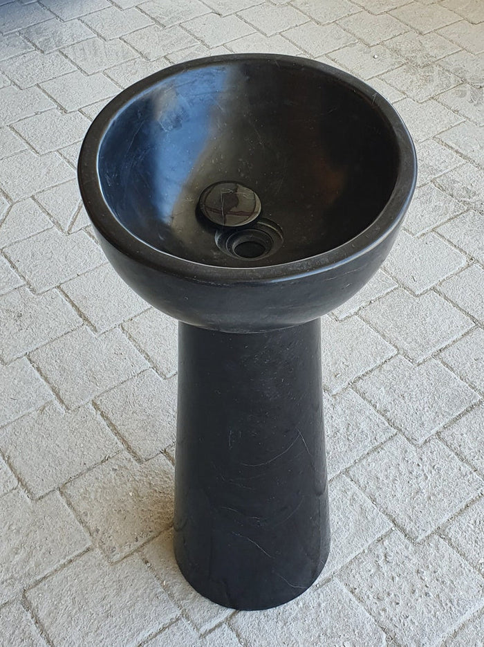 Lavabo independiente con pedestal ovalado de piedra natural de mármol negro Toros (ancho) 17
