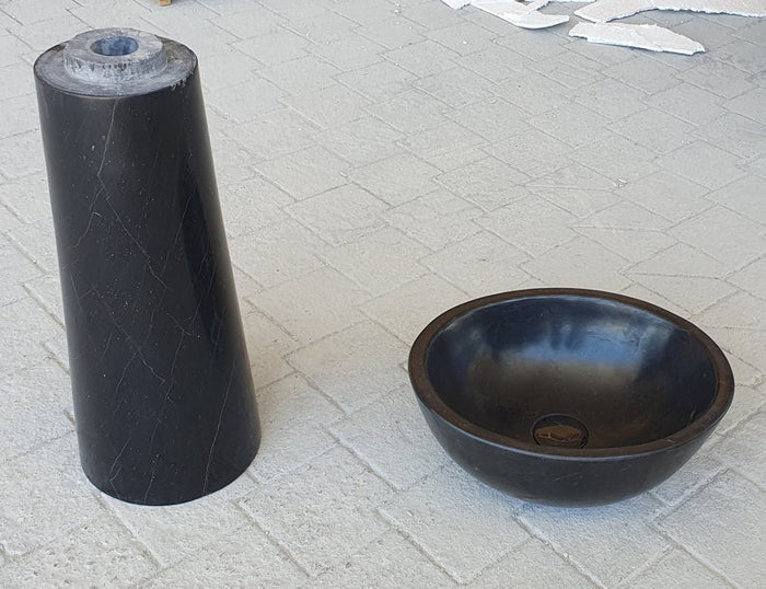 Lavabo independiente con pedestal ovalado de piedra natural de mármol negro Toros (ancho) 17