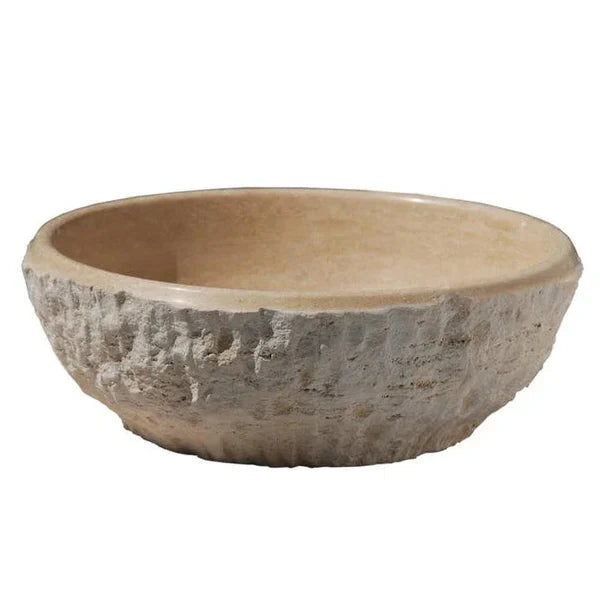 Lavabo de baño Troia de travertino beige claro con cara dividida y diseño de dragón (diámetro de 16 in, altura de 6 in)