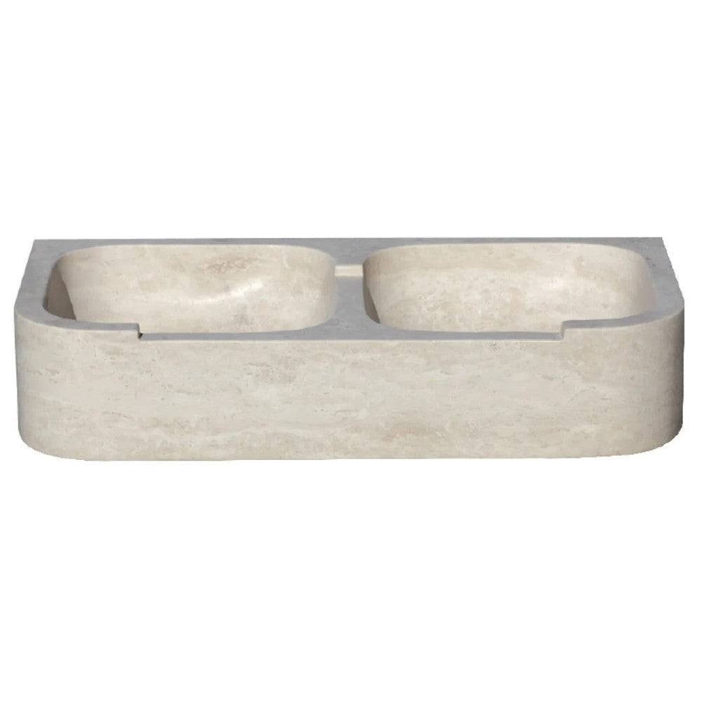 Troia Light Travertine Farmhouse Double Bowl Kitchen Sink (W)18" (L)36" (H)7"