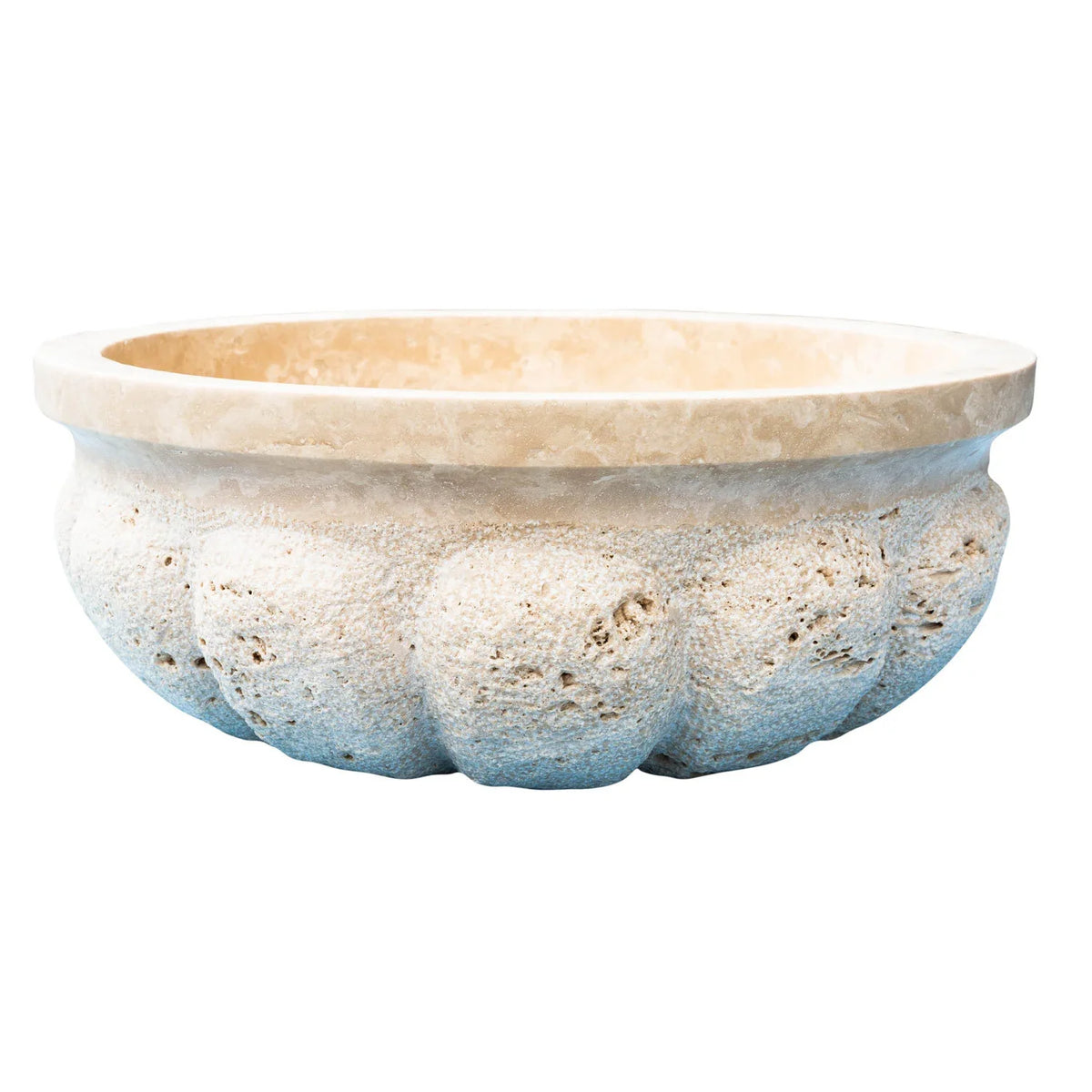 Lavabo de baño con forma de calabaza de piedra natural travertino claro Troia