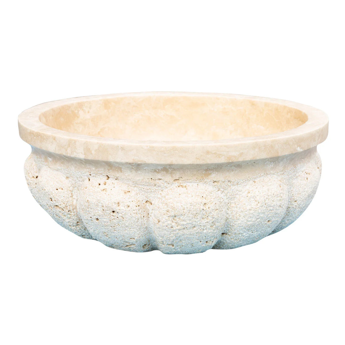 Lavabo de baño con forma de calabaza de piedra natural travertino claro Troia