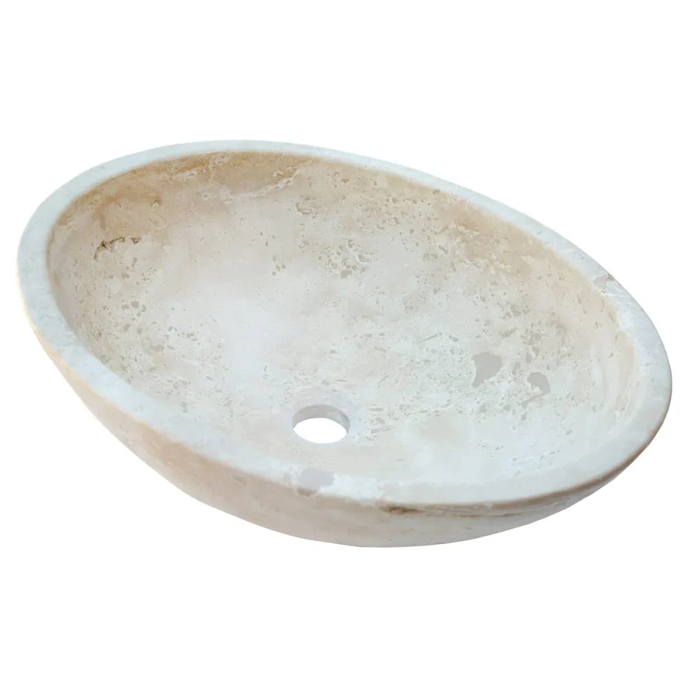 Lavabo ovalado para baño sobre tocador de travertino claro Troia (ancho) 16" (largo) 21"