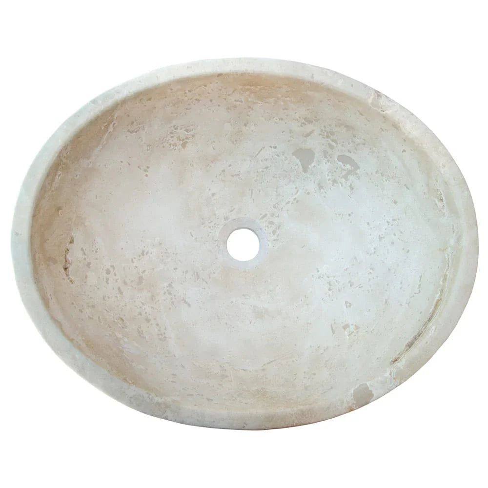Lavabo ovalado para baño sobre tocador de travertino claro Troia (ancho) 16
