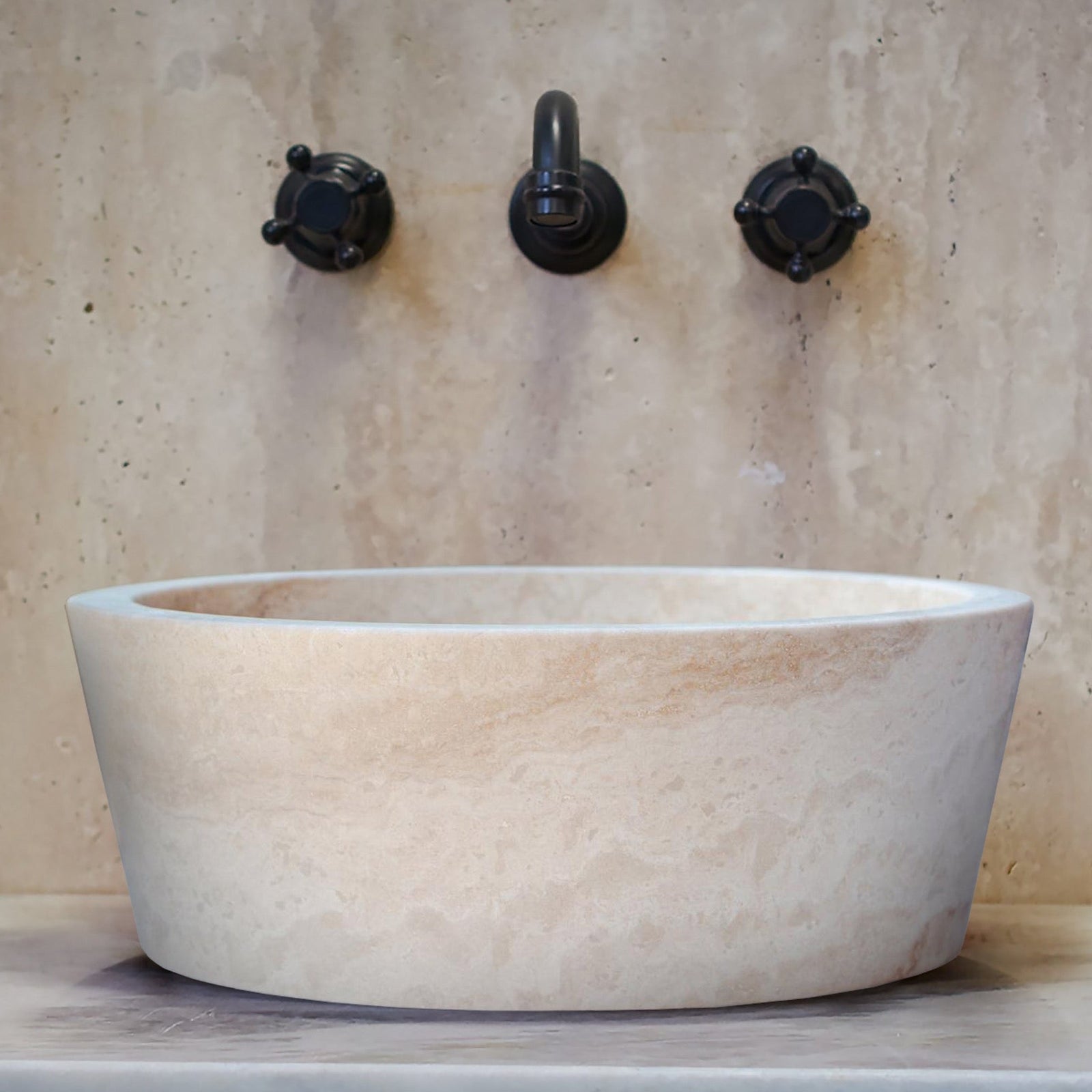 Troia Light Travertine Natural Stone Above Vanity Tapered Bathroom Sink (D)16