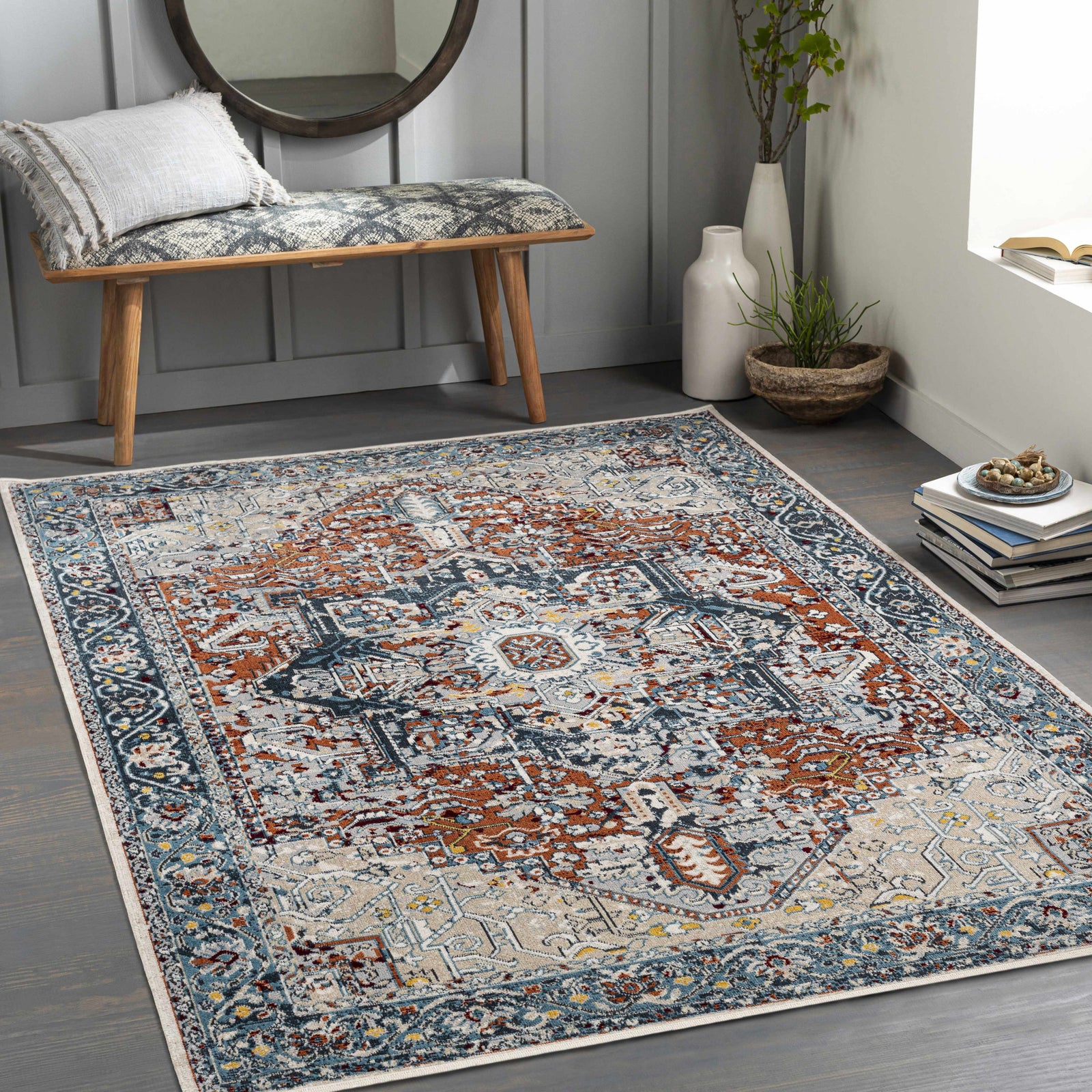 Alfombra lavable Cabacungan azul y óxido - Liquidación