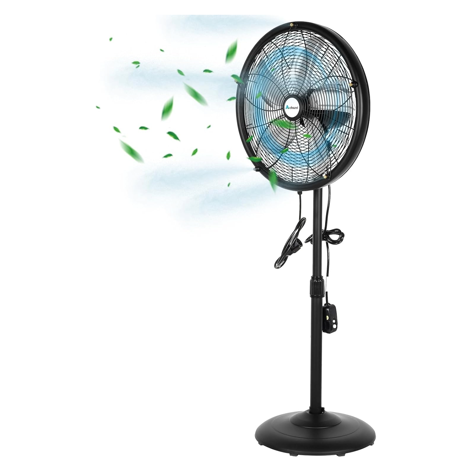 ACHAZEL 18" Outdoor Misting Pedestal Fan: 3-Speed, Adjustable Height, 120° Oscillation, Waterproof & UL Listed