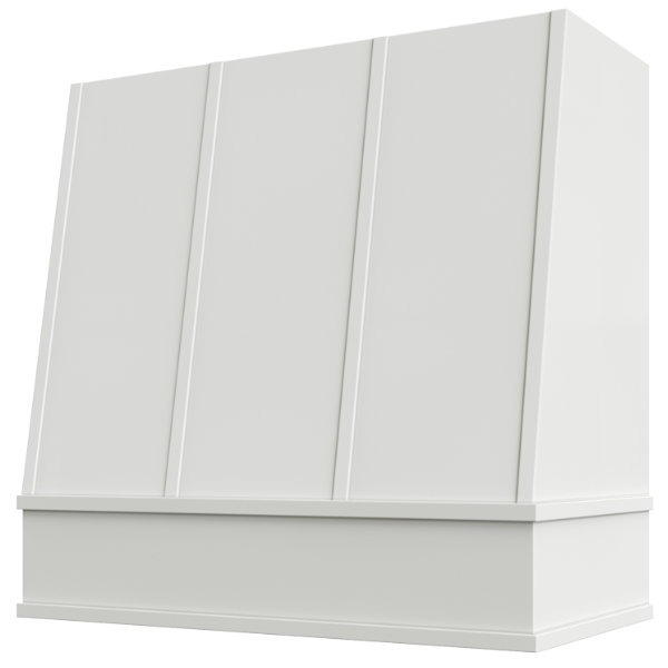 Primed Wood Range Hood With Angled Strapped Front and Block Trim - 30", 36", 42", 48", 54" and 60" Widths Available