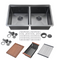 Fregadero de cocina Zeek Workstation de 32" con doble cubeta, color bronce mate y negro, para empotrar bajo encimera o sobre encimera, con accesorios y revestimiento PVD Nano Tech ENZO ZW-B509
