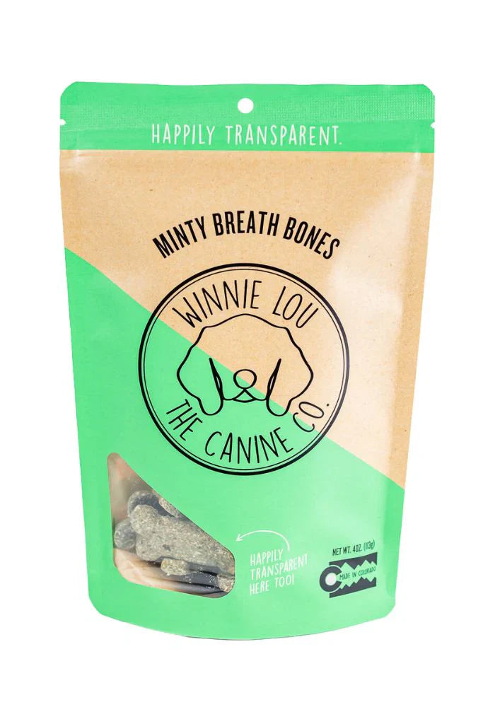 Winnie Lou The Canine Co - Golosina para perros Brth Bones con menta, 113 g (paquete de 6) - Golosinas para la salud dental