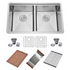 Fregadero de cocina de acero inoxidable de 32 x 19 pulgadas con doble cubeta empotrable/bajo encimera Zeek, con 50/50 cuencos y accesorios ZH-LD50