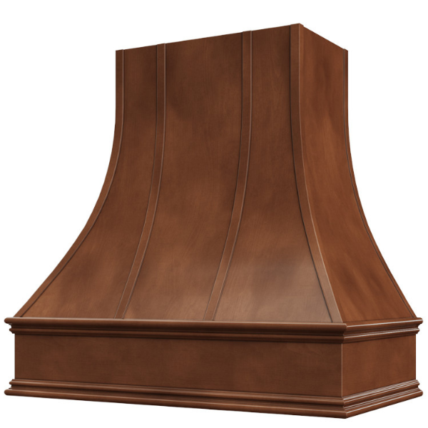 Chocolate Range Hood With Curved Strapped Front and Decorative Trim - 30