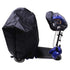 Black scooter cover on a blue scooter against a white background