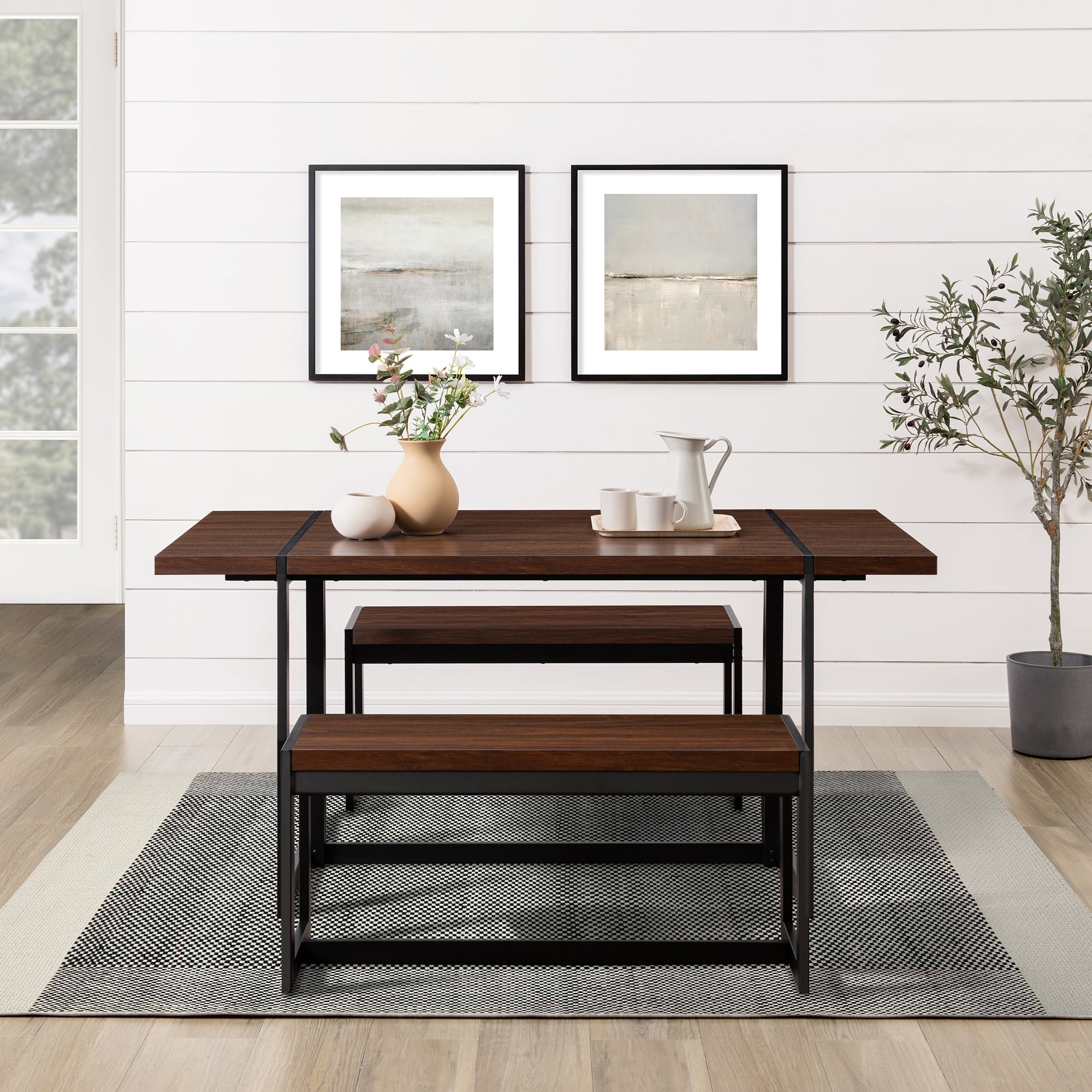 Juego de comedor rectangular de madera y metal de tres piezas de estilo industrial moderno Vance