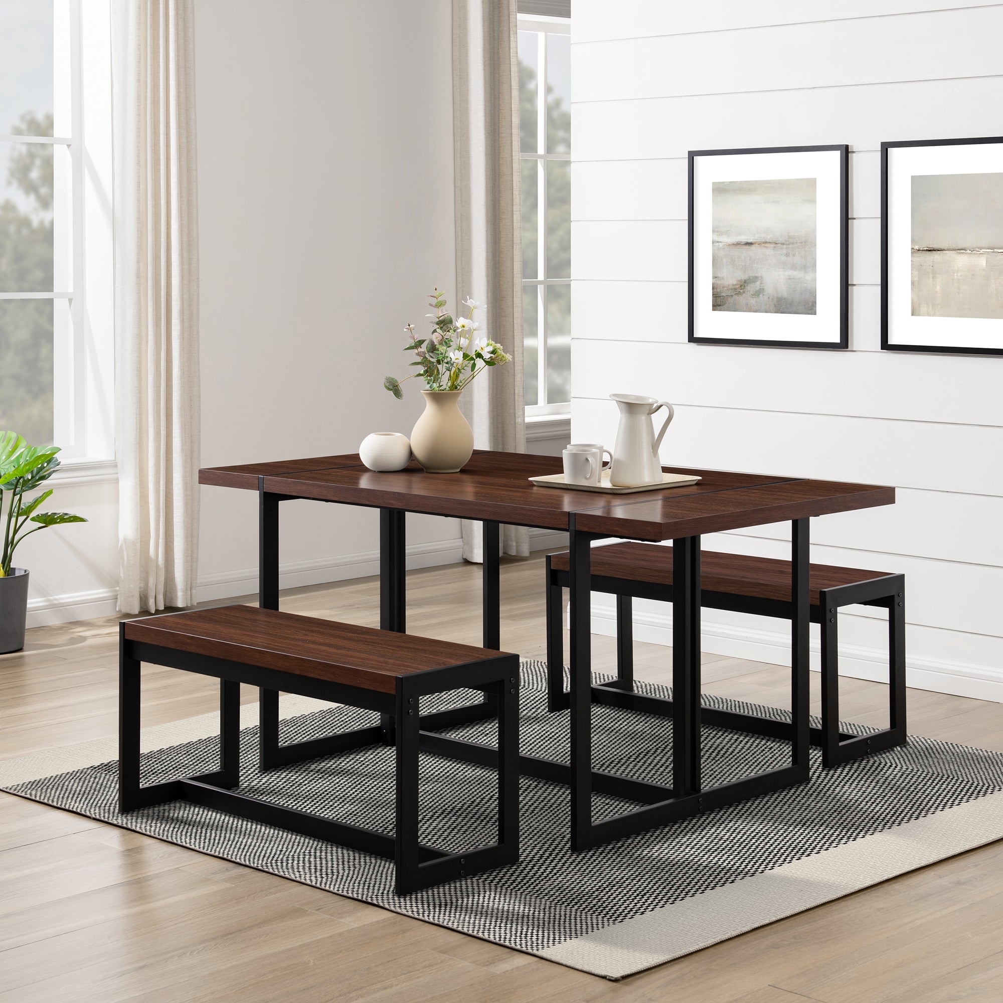 Juego de comedor rectangular de madera y metal de tres piezas de estilo industrial moderno Vance