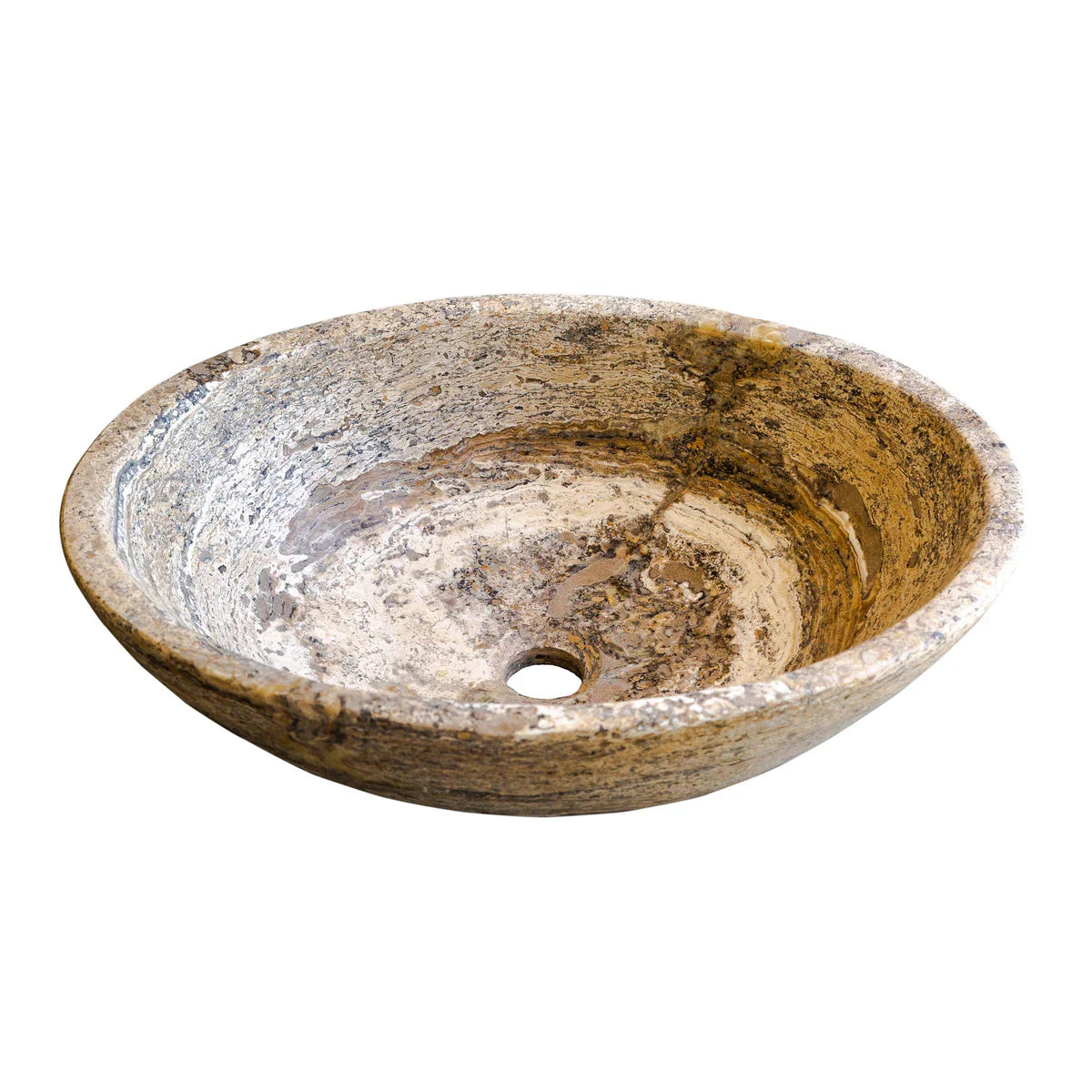 Lavabo ovalado sobre tocador de piedra natural travertino de Valencia (ancho) 16" (largo) 21" (alto) 6"