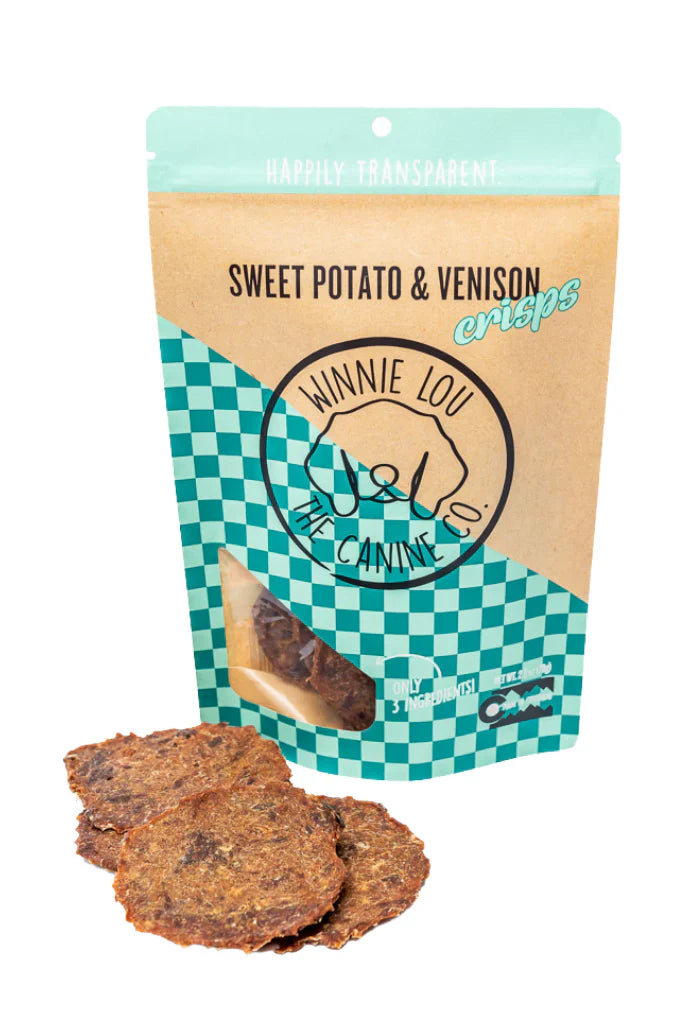Winnie Lou The Canine Co - Golosinas para perros, venado y batata, 2.5 oz (paquete de 6) - Papas fritas sin gluten