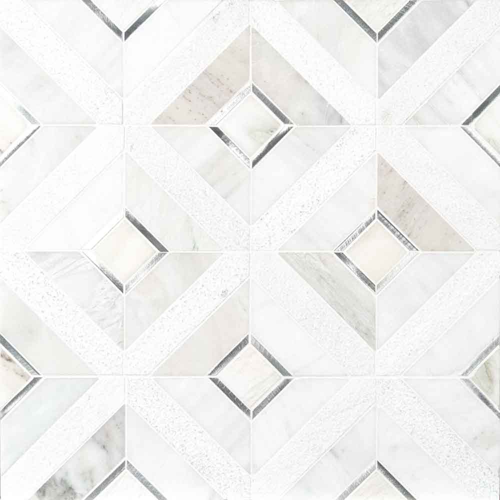 Mosaico multisuperficie con montaje en malla, diseño Verona Silver de 30 x 30 cm - Colección MSI