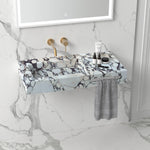 Lavabo de baño de pared de mármol Calacatta Viola con desagüe oculto y toallero