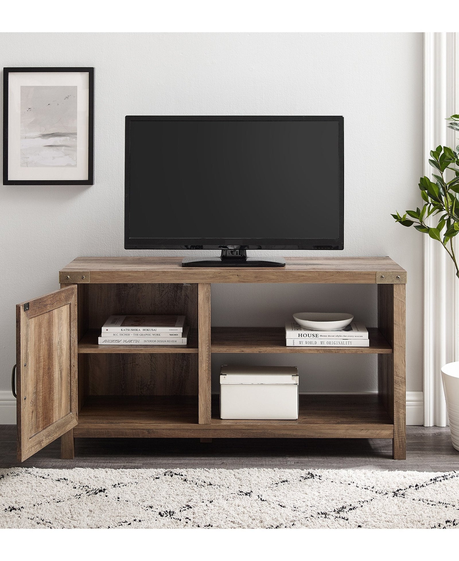 Mueble de TV con puerta de granero