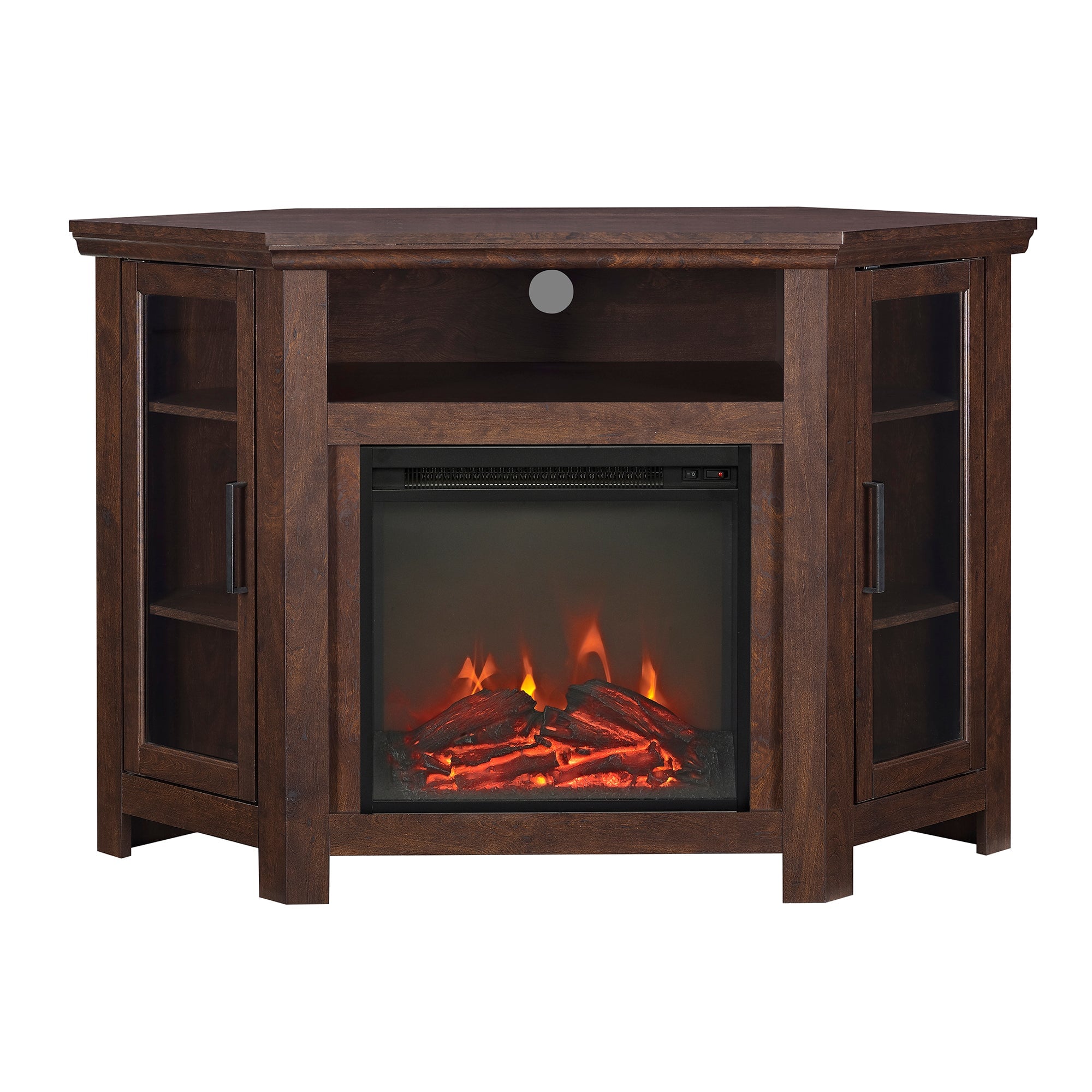 Mueble de TV de esquina con chimenea de madera de 48" de estilo granero