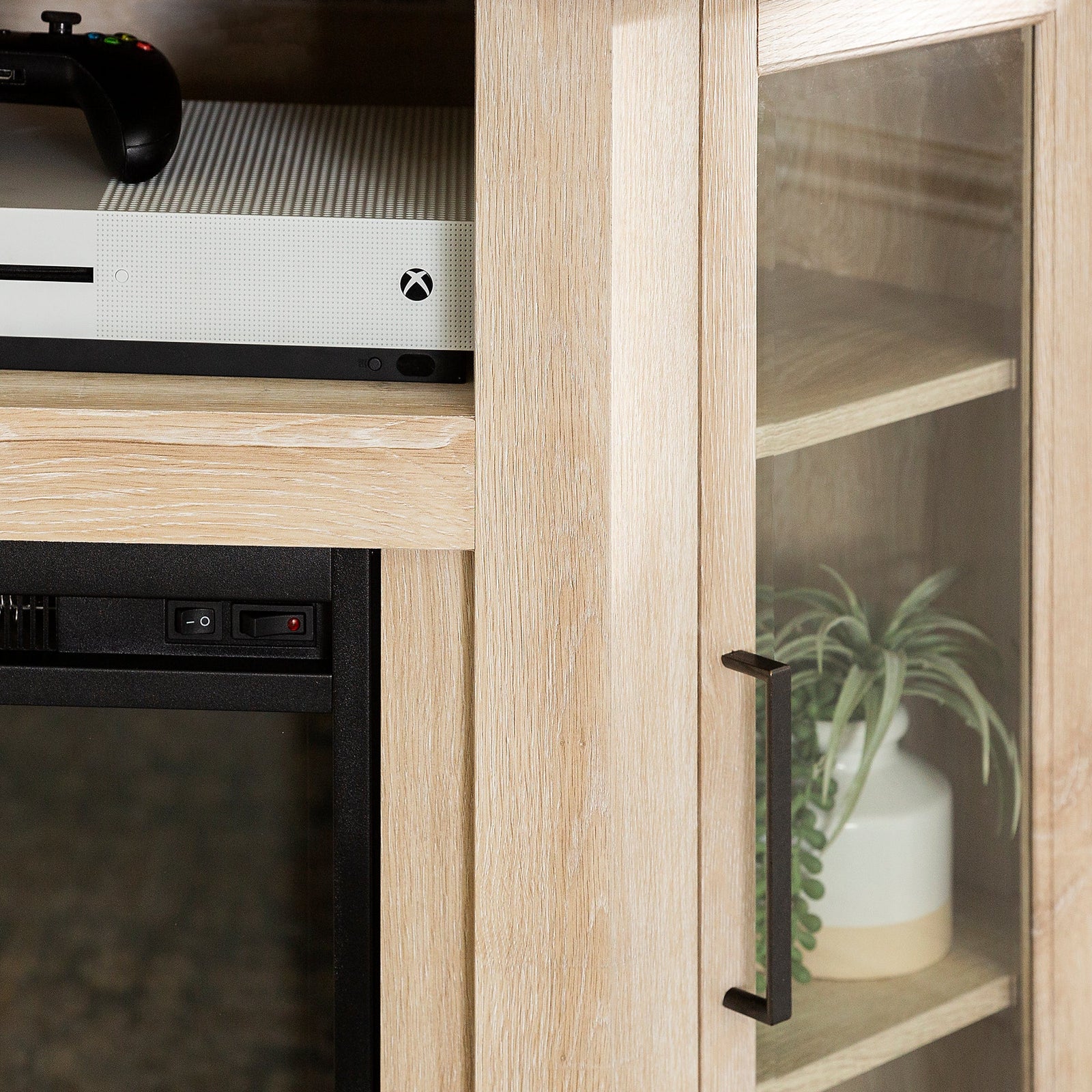 Mueble de TV de esquina con chimenea de madera de 48