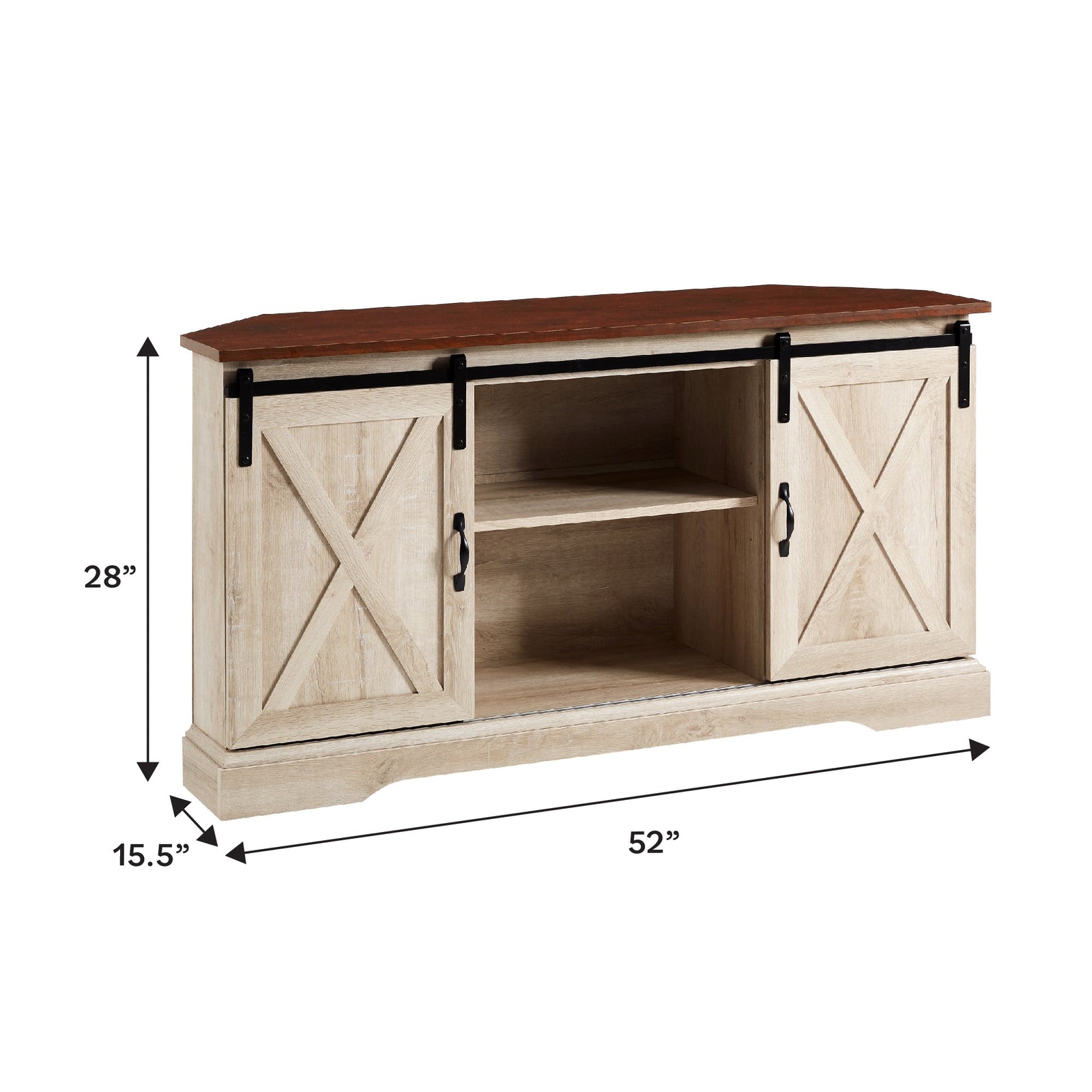 Mueble de TV de esquina con puerta corrediza de granero de 52