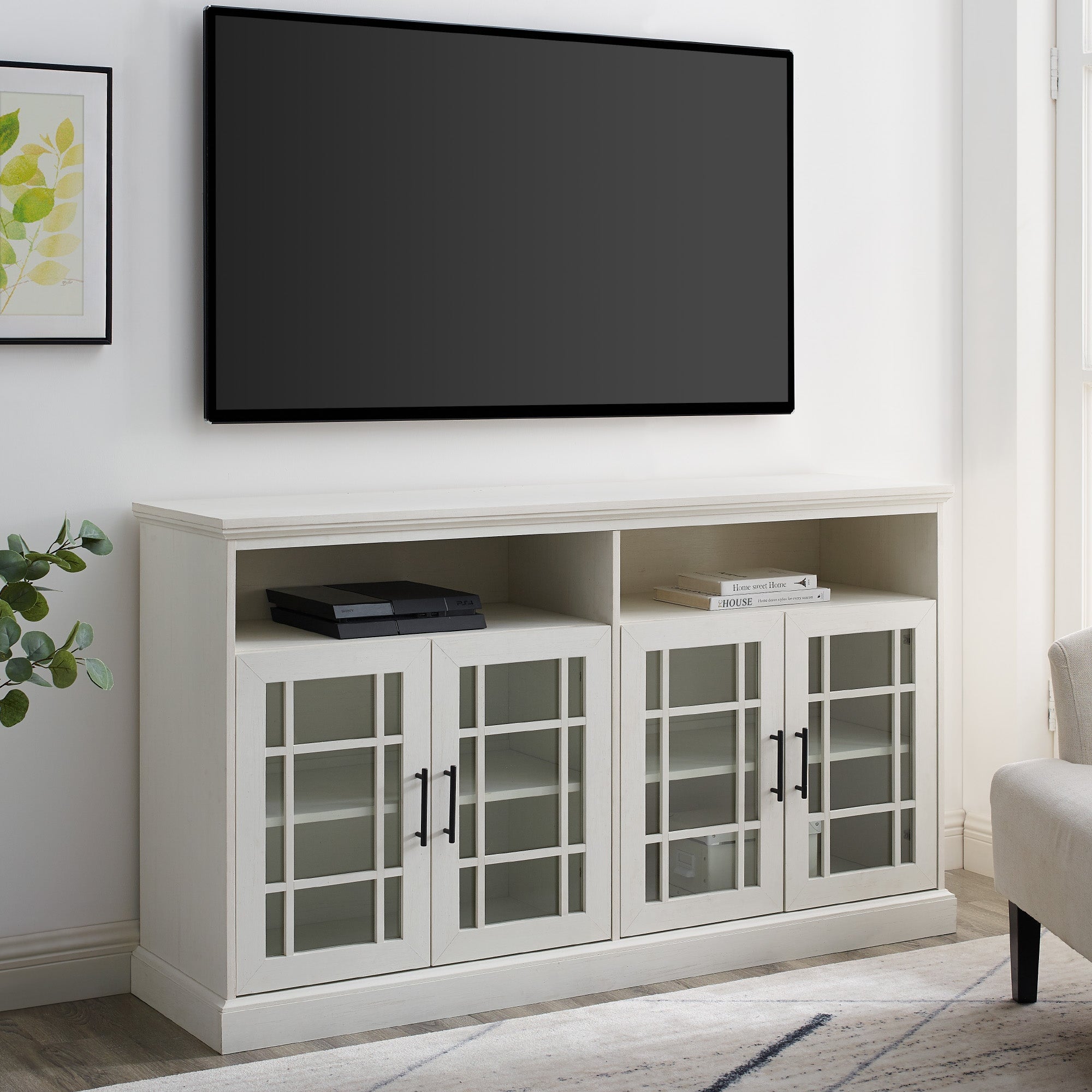 Mueble de TV de 4 puertas de vidrio color avellana