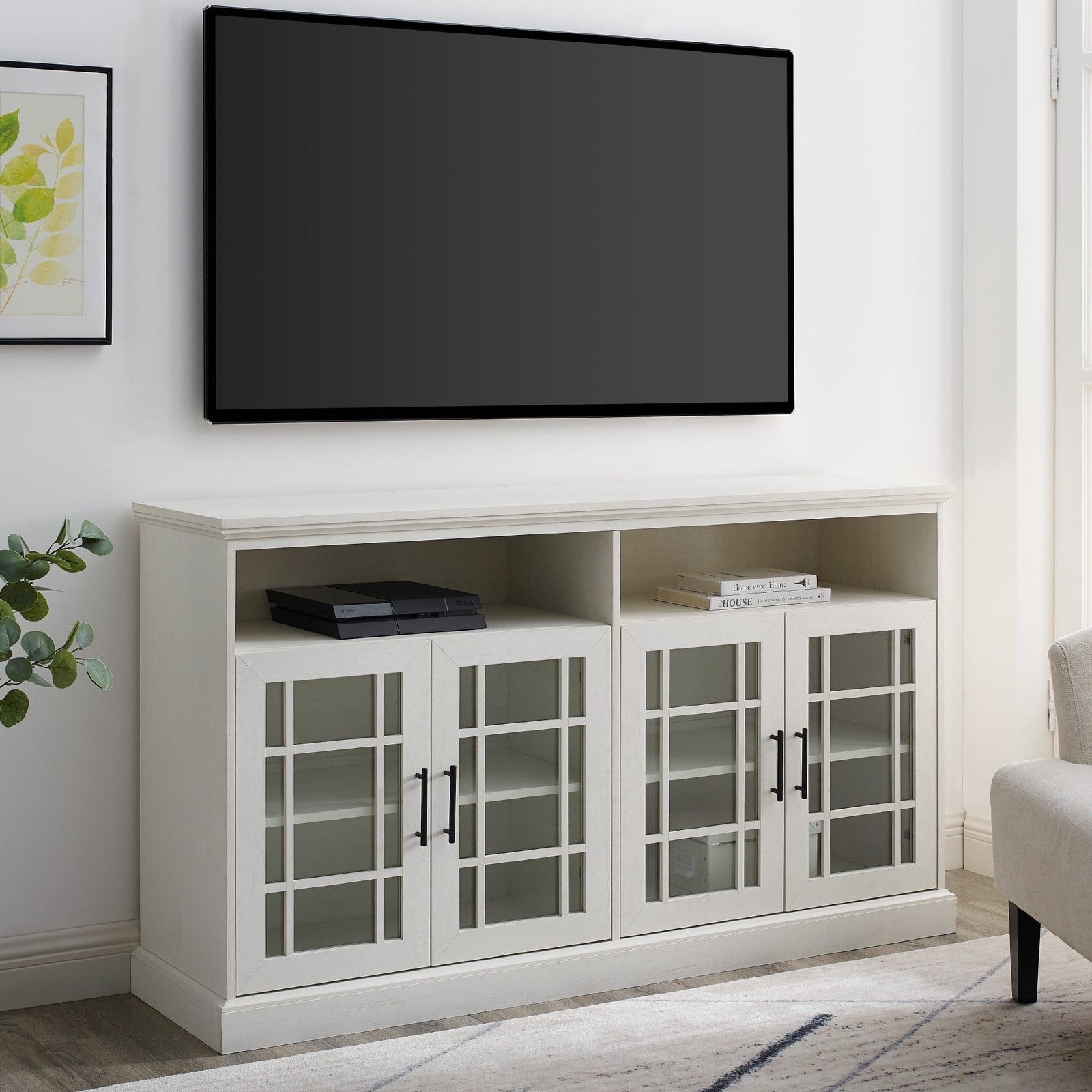 Mueble de TV de 4 puertas de vidrio color avellana