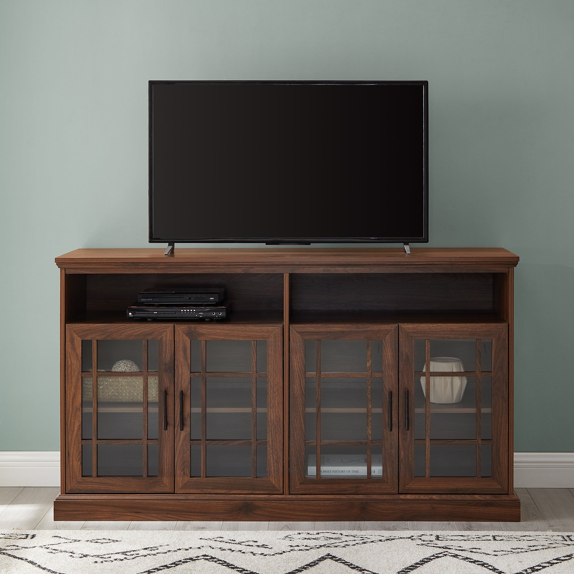 Mueble de TV de 4 puertas de vidrio color avellana